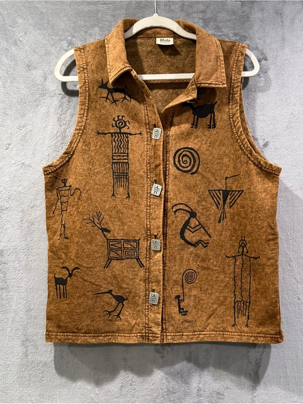 Vintage 90s Bfofo Tribal Vest Women’s Size S Hieroglyphics Artsy Boho Aztec